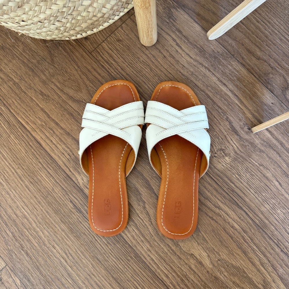 Women UGG Kenliegh white leather sandals_Size 7